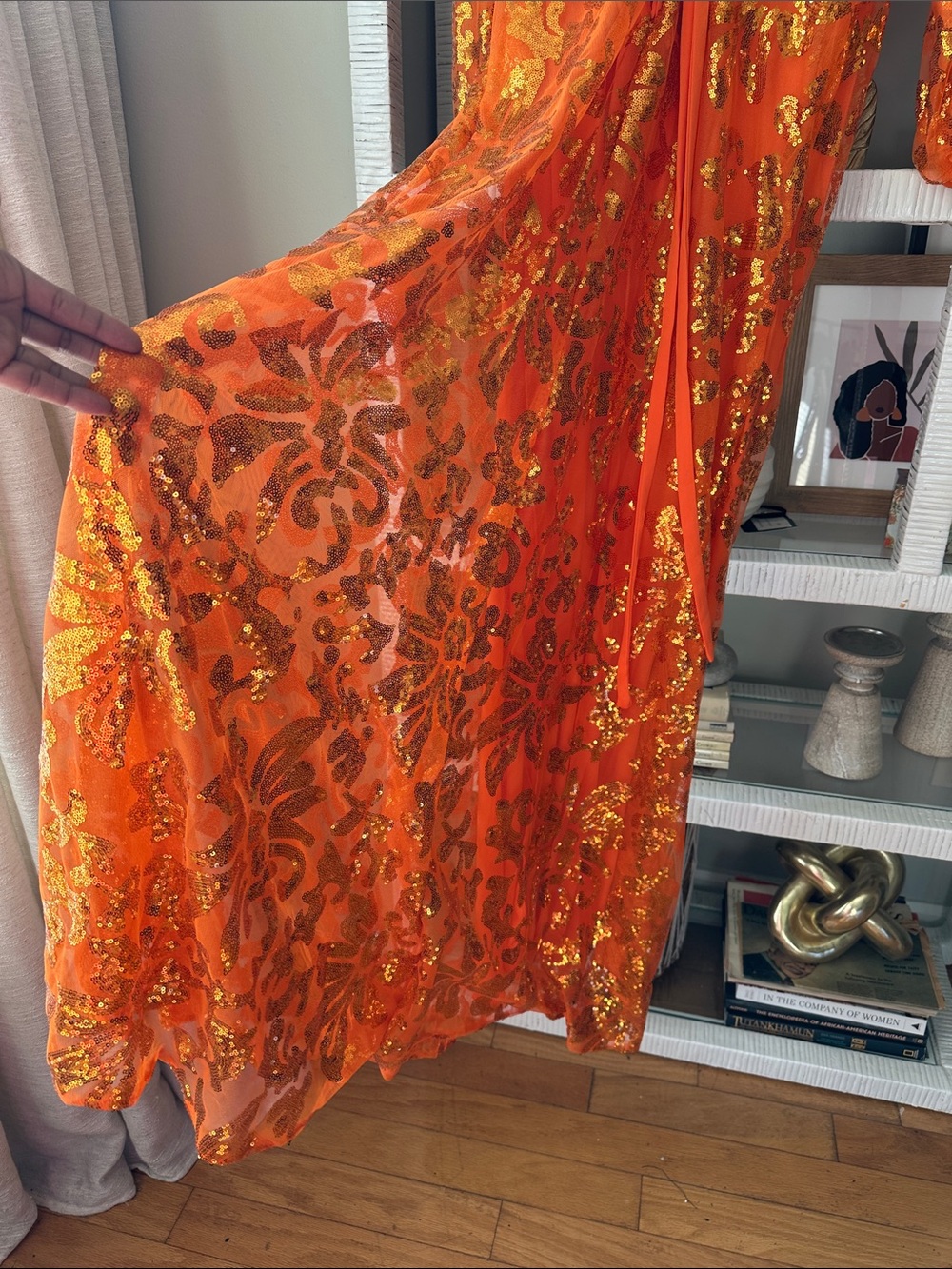 Elegant Orange Sequin Maxi Dress - Picture 7 of 7